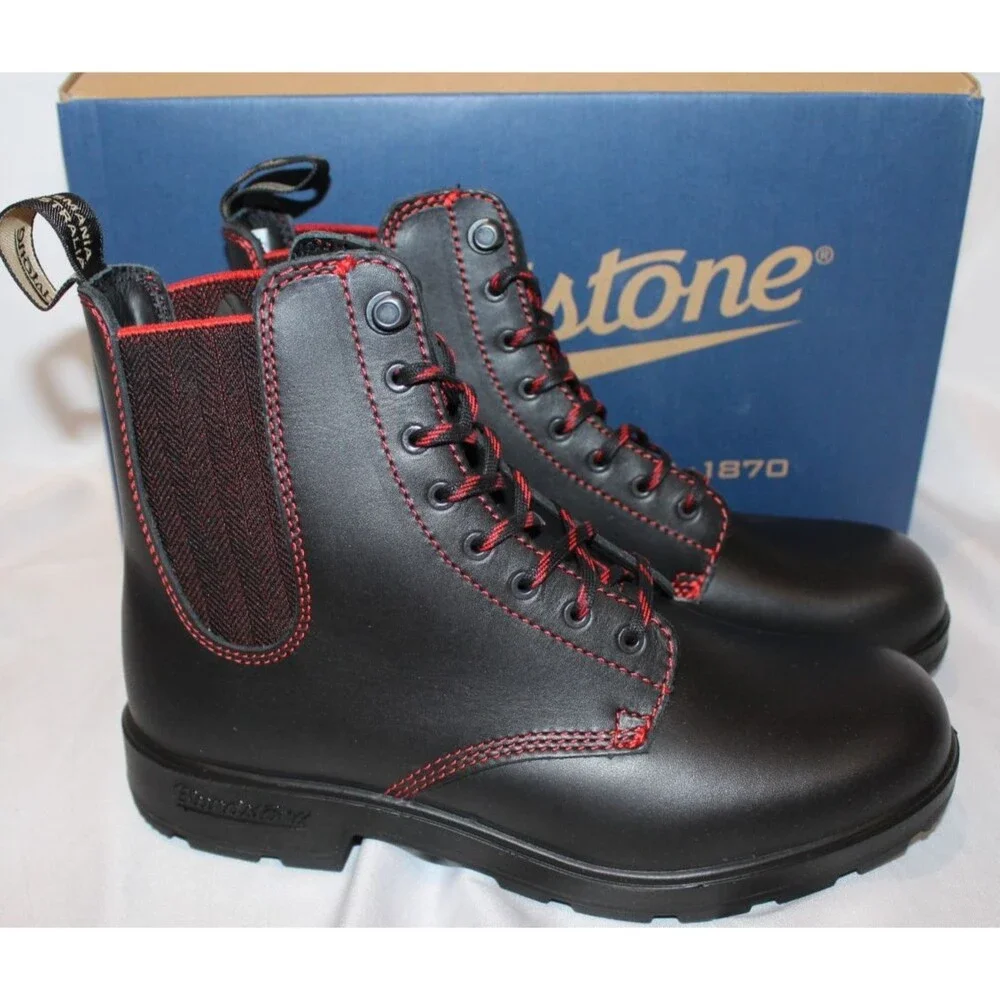 Blundstone Women's Leather Lace Up Gore Boots 2325 BLACK RED NIB‎